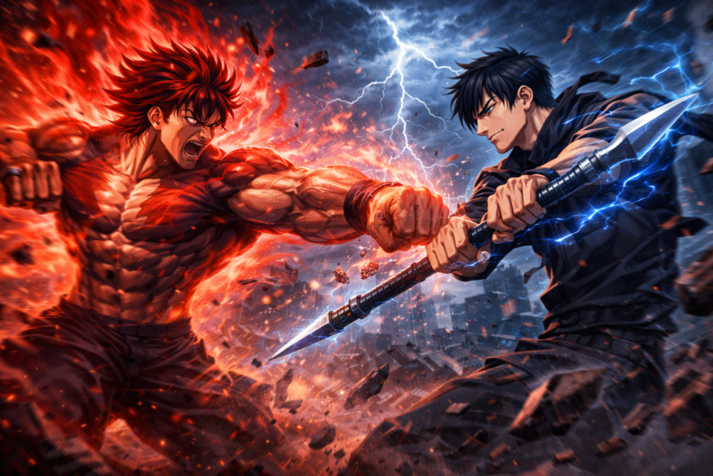 The moment of impact — brute strength collides with tactical weapon mastery in an earth-shaking showdown.