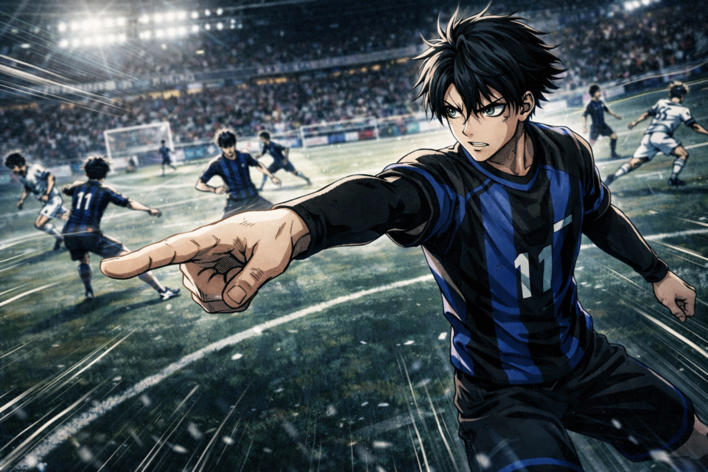 Represents Karasu’s decision to shift into a support role — a move that shakes Blue Lock’s egoist foundation.