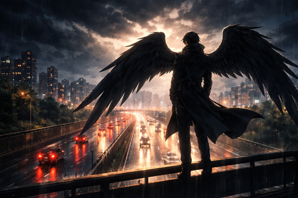 A symbolic visual representing the “Fallen Angel” theme, hinting at hidden identities and emotional depth behind the mystery.