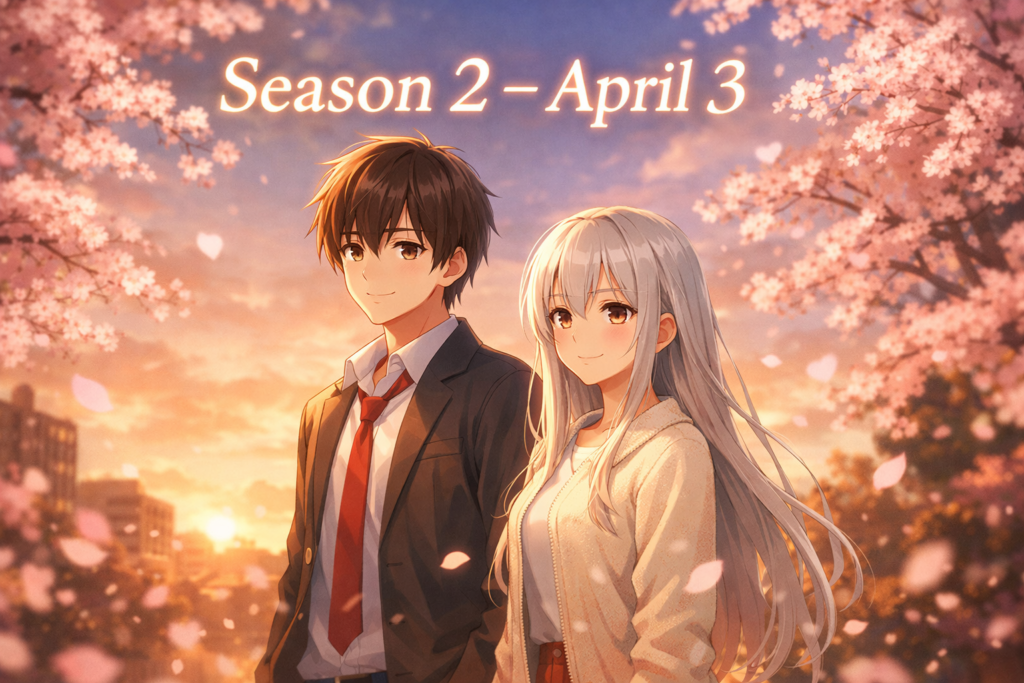 A dreamy spring visual highlighting the romantic atmosphere as Season 2 premieres in April.