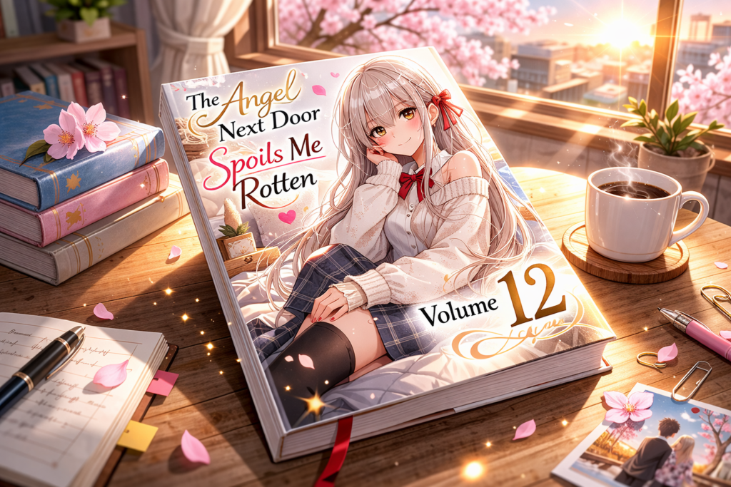 A cozy desk setup featuring Volume 12, symbolizing the latest light novel release.