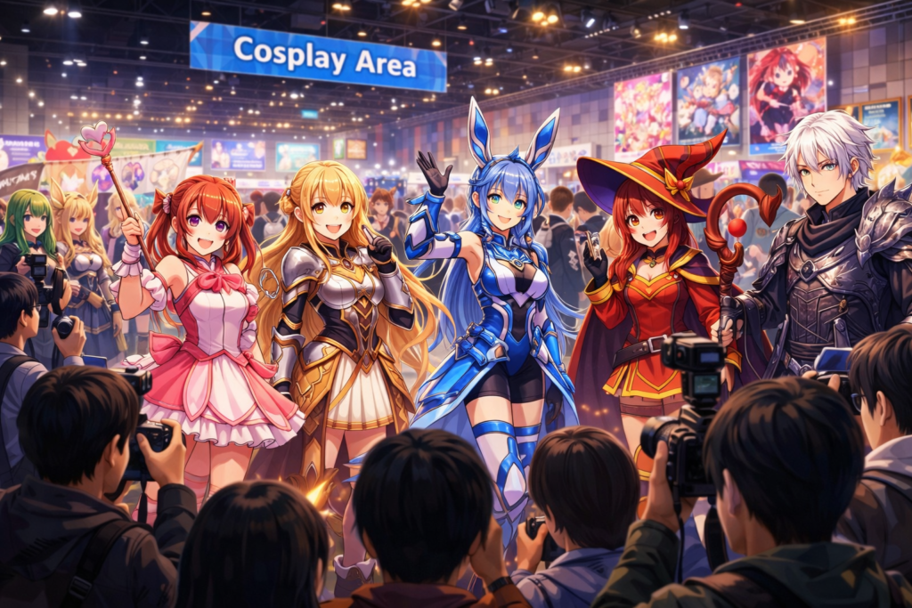 The lively Cosplayer’s World section, where fans bring their favorite anime characters to life.