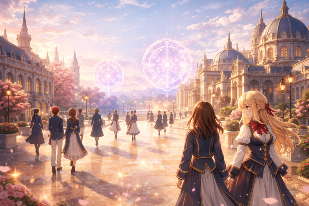 he prestigious academy where the heroine begins her second life and works to change her destiny.