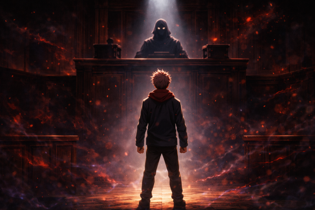 The trial begins — and the fate of the protagonist hangs in the balance.