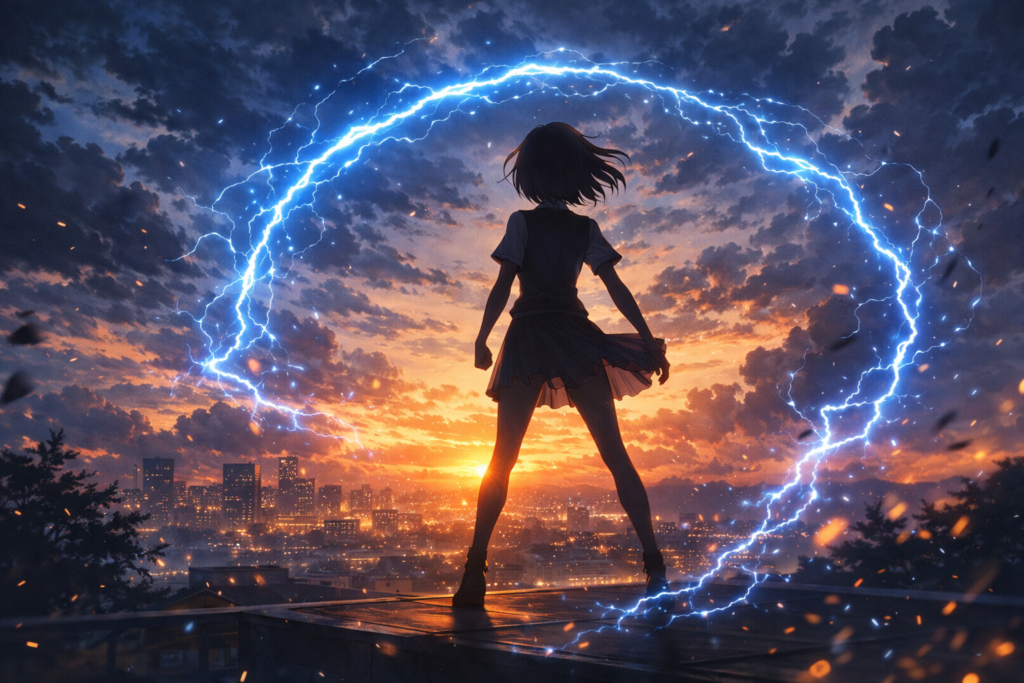 A symbolic image representing Misaka Mikoto’s strength and legacy as the Railgun.