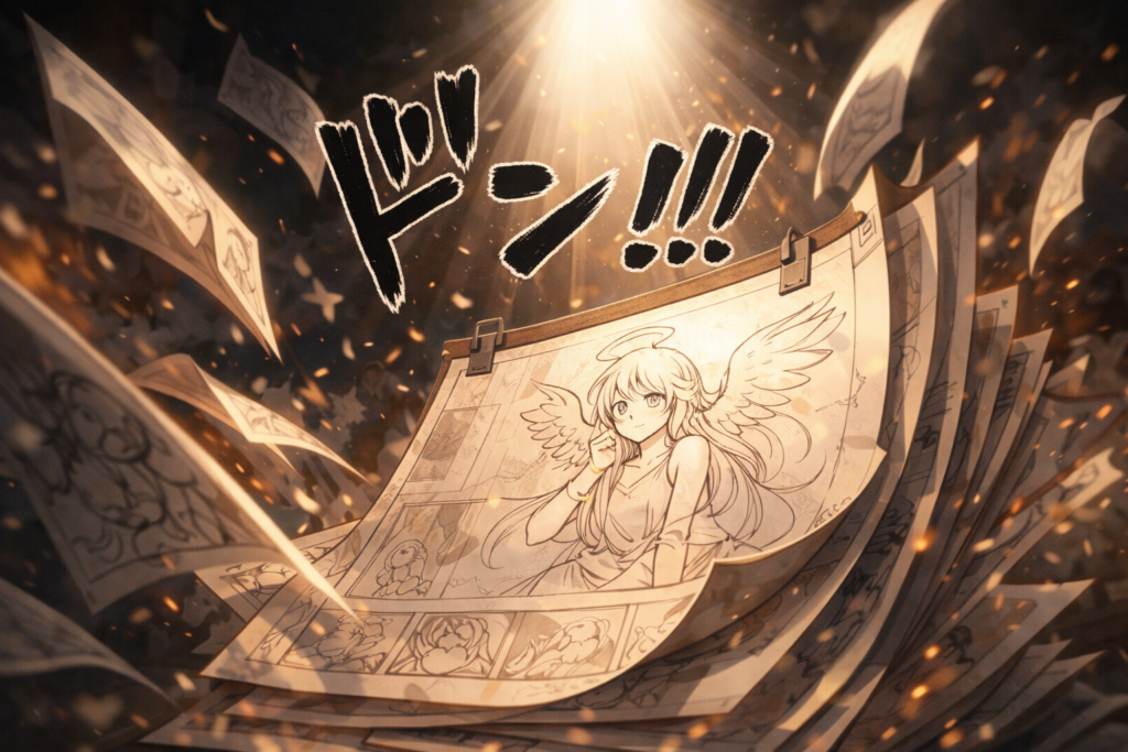 A dramatic visual symbolizing the teaser announcement that has fans speculating about Sorachi’s next series.