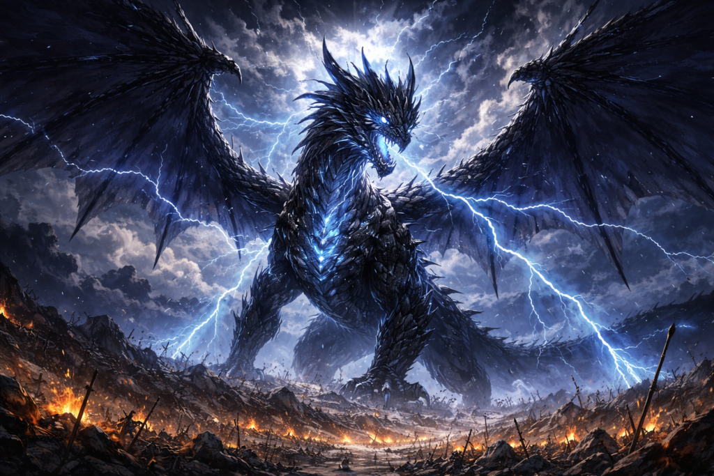 Prince Loki’s Mythical Zoan transformation into Nidhogg — a lightning dragon powerful enough to darken the sky.