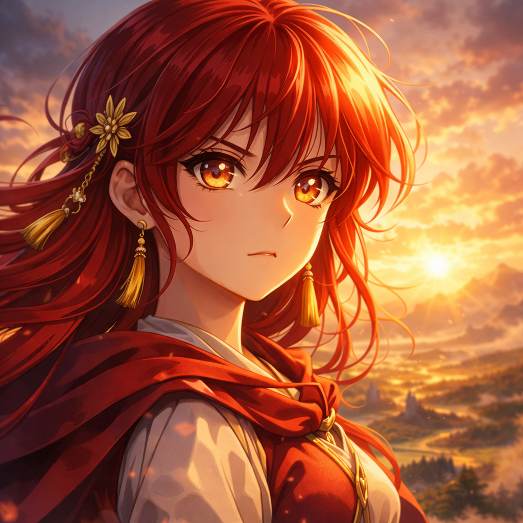 A close-up of Princess Yona showing her transformation from a sheltered royal into a strong and determined warrior.