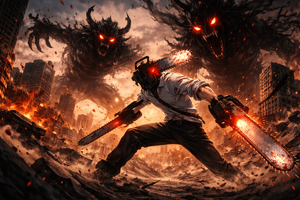 An explosive action scene capturing the brutal devil battles that made Chainsaw Man famous worldwide.