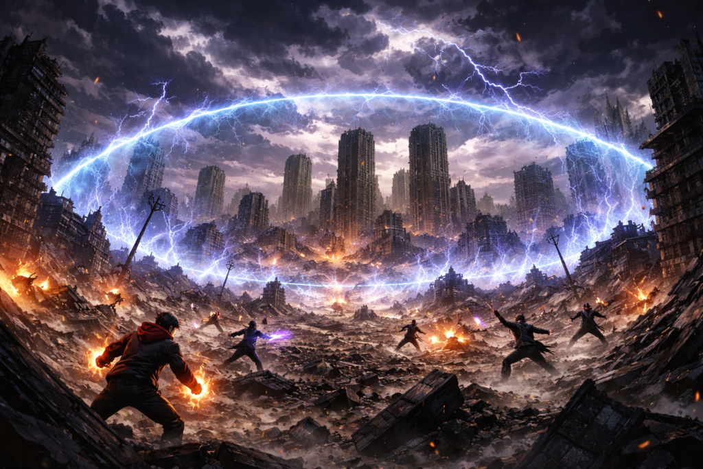 A visual representation of the Culling Game colonies where sorcerers fight in a deadly battle royale across Japan.