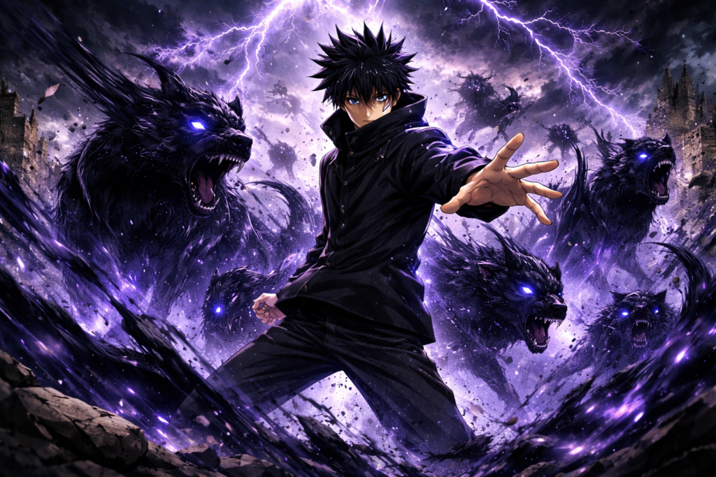 This image represents Megumi Fushiguro’s upcoming major fight in the Culling Game Arc, teasing his powerful Ten Shadows technique.