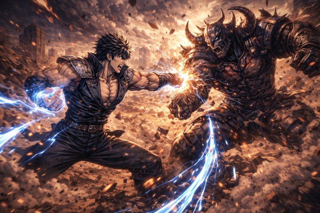 A brutal clash between Kenshiro and one of the ruthless warlords ruling the wasteland.