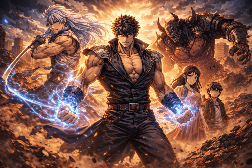 A cinematic promotional poster representing the 2026 remake of Hokuto no Ken.