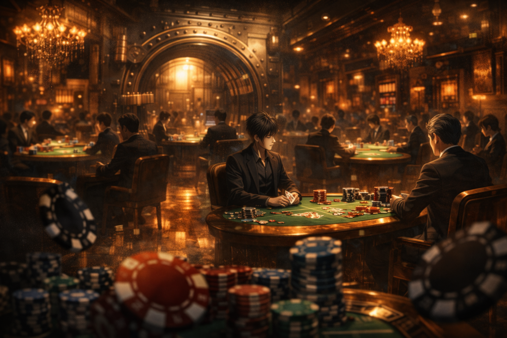 A secret gambling arena where wealthy and powerful players risk everything in dangerous psychological games.