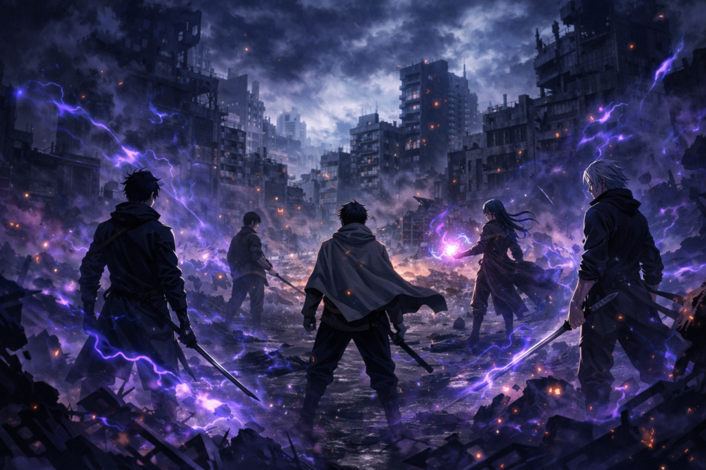 A visual representation of the chaotic Sendai Colony, showcasing the high-stakes environment where powerful battles unfold.