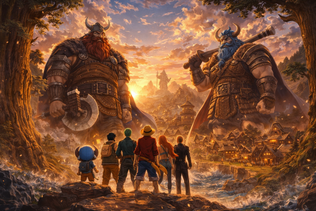 A teaser-style visual introducing the mysterious Elbaph Arc, emphasizing scale and anticipation.