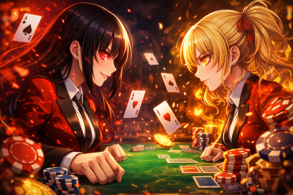 Captures the essence of mind games and psychological warfare, which is central to the Kakegurui experience.