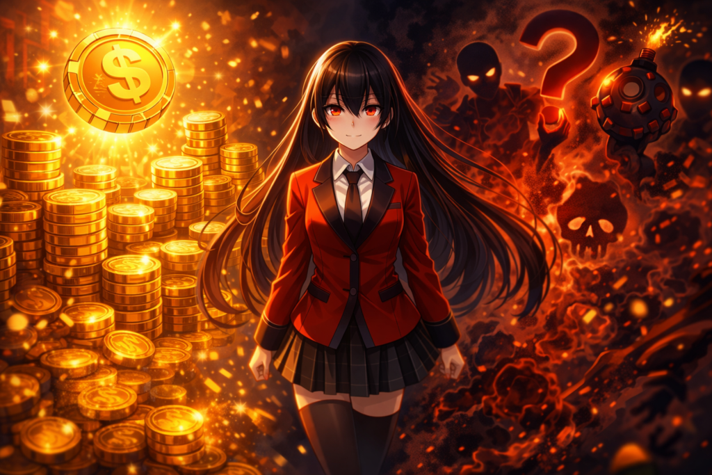 Represents the theme of risk-taking and high-stakes decisions that define the gameplay.