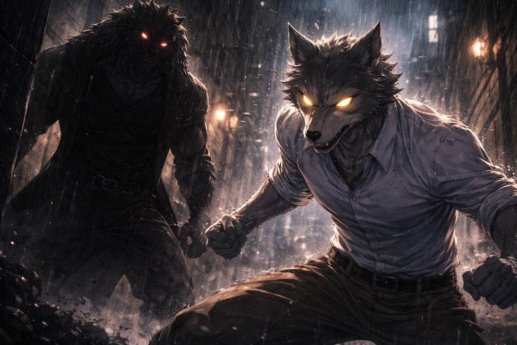 Captures the intensity of Legoshi’s final challenges—both physical and psychological.