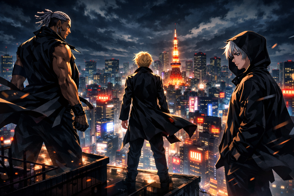 A powerful visual representing the beginning of the Three Deities War, highlighting tension and rivalry between the three factions.