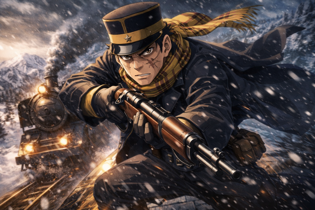 Sugimoto stands fearless in the middle of danger, ready to fight anyone who stands between him and his goal.