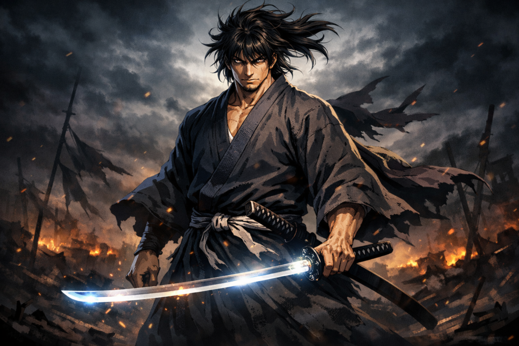 A powerful key visual showcasing the return of the legendary samurai, symbolizing dominance, mystery, and unstoppable strength.