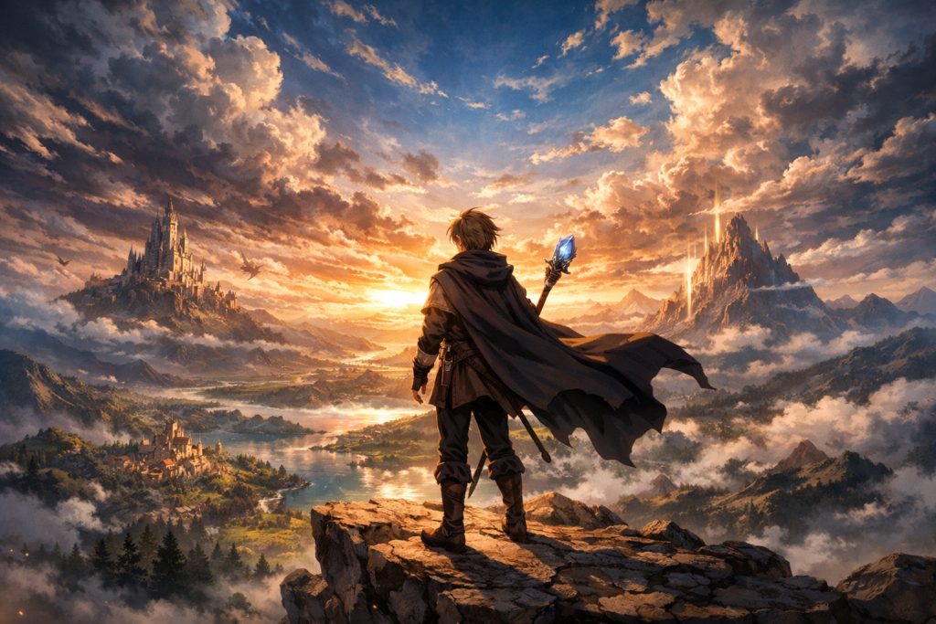 A powerful visual symbolizing the official announcement of Mushoku Tensei Season 3, capturing the scale and adventure awaiting Rudeus.