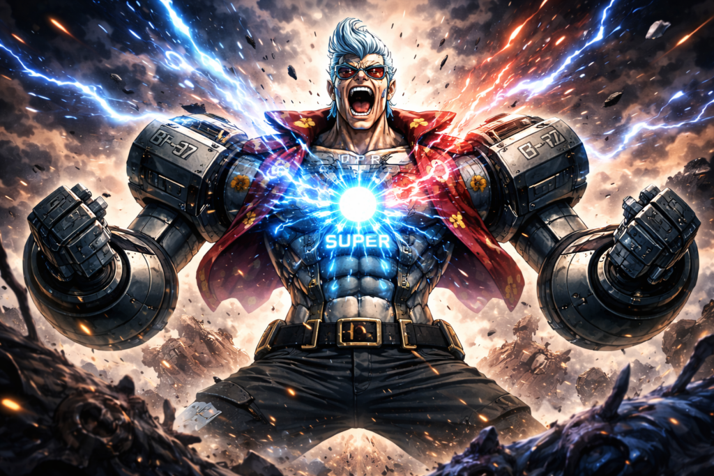 Franky unleashes his upgraded strength after powering himself with the newly created Super Cola.