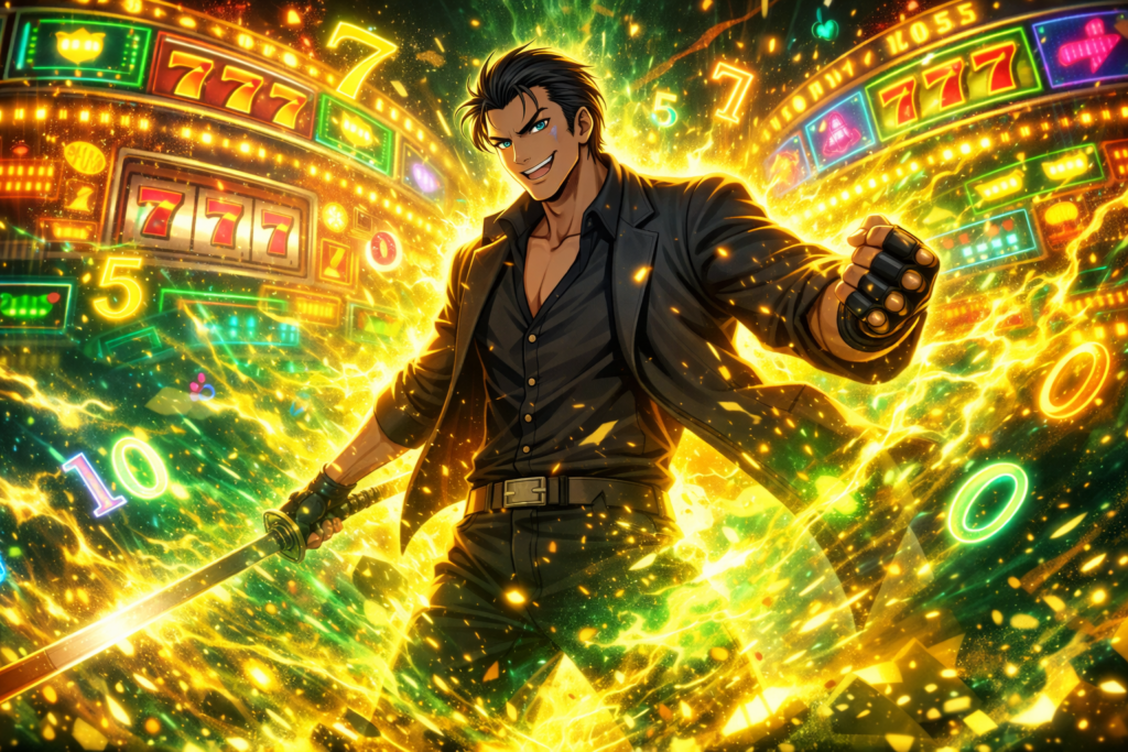 Hakari entering jackpot mode as his domain expansion transforms the battlefield into a high-stakes gambling arena.