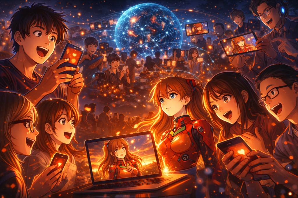 This image represents the worldwide reaction of anime fans as the Evangelion short film became a viral online moment.