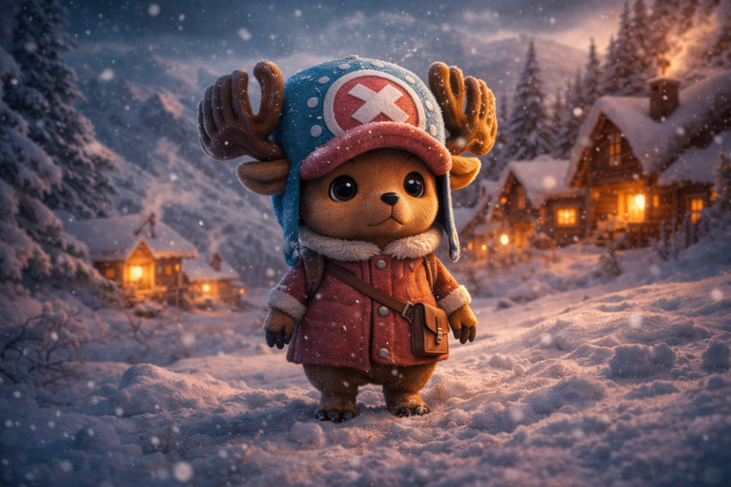 This image highlights the live-action debut of Tony Tony Chopper, the beloved doctor of the Straw Hat crew introduced during the emotional Drum Island arc.