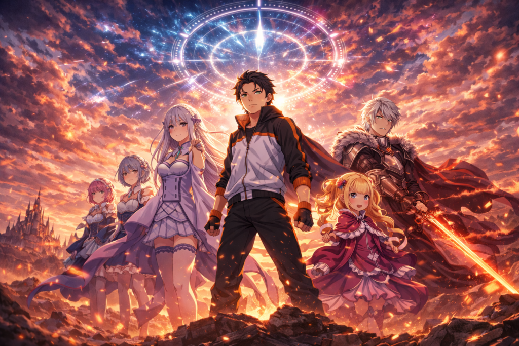 A poster-style image representing the massive hype surrounding the Spring 2026 anime season, with Re:Zero Season 4 expected to be one of the most talked-about releases.