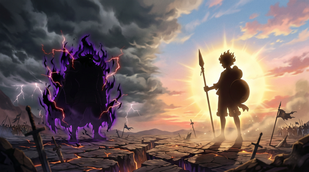 A symbolic representation of the destined rematch between the Sun God and the God of War after a thousand years.