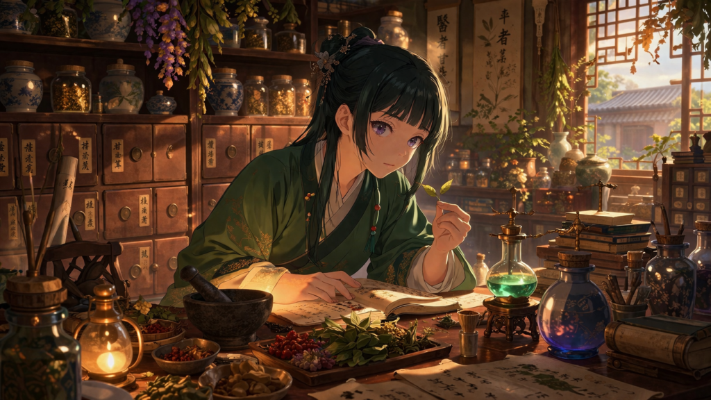 Captures the essence of Maomao’s expertise—her intelligence, curiosity, and connection to medicine.