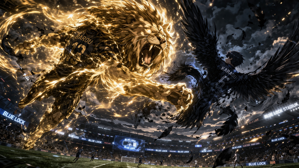 A symbolic visual of Barou targeting Karasu—the true controller of the game.