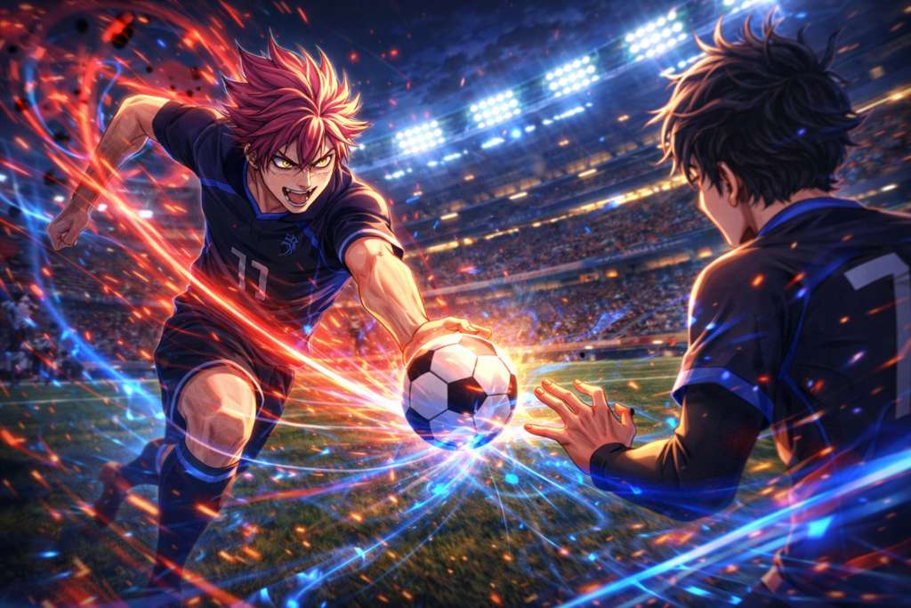 Captures the shocking moment where Shidou, known for chaos, cooperates with teammates while keeping his aggressive personality.