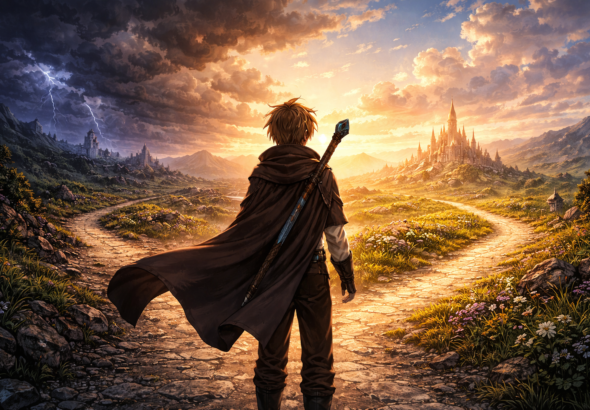 Crossroads of destiny at dusk