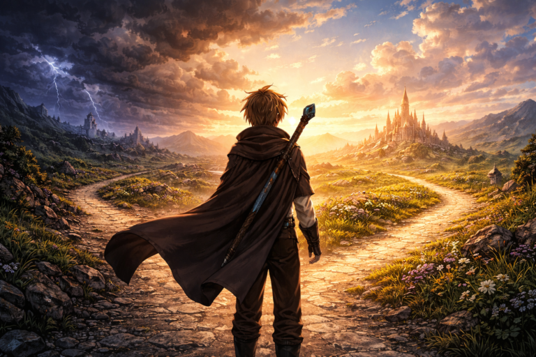 Crossroads of destiny at dusk