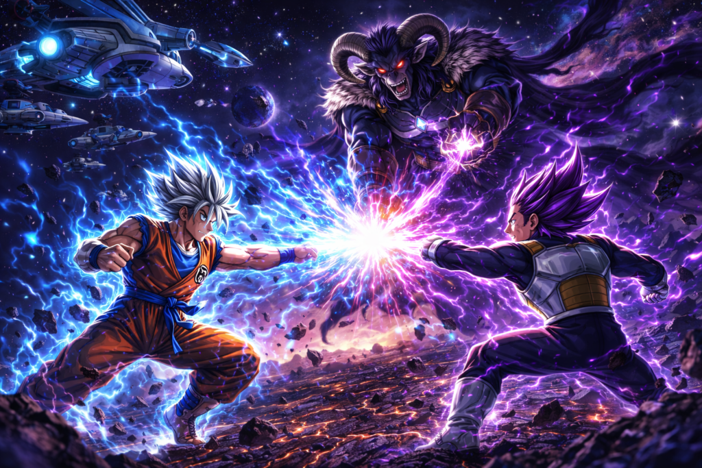 An intense battle scene capturing the scale and action of the Galactic Patrol storyline, emphasizing teamwork and high-stakes combat.