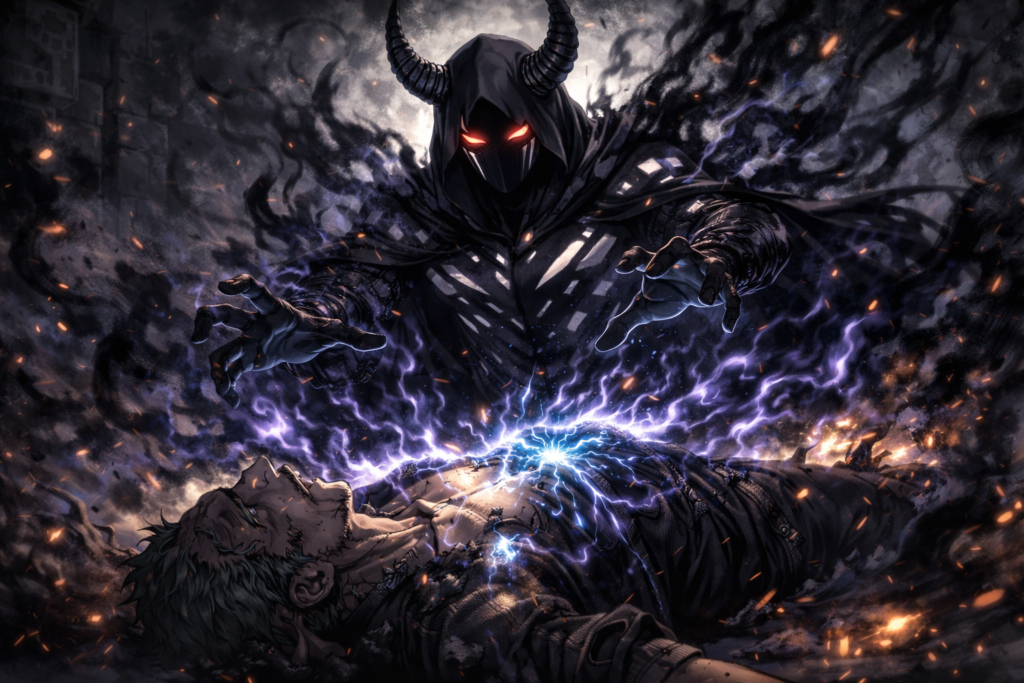 Imu uses the same black flame to restore life, revealing a terrifying ability to both destroy and heal.