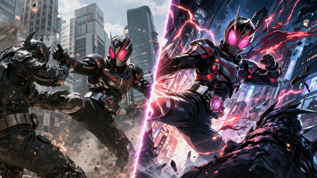 Visually compares traditional live-action and new anime adaptation, reinforcing the franchise’s dual approach.