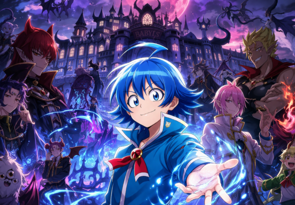 Magical academy battle under a glowing moon