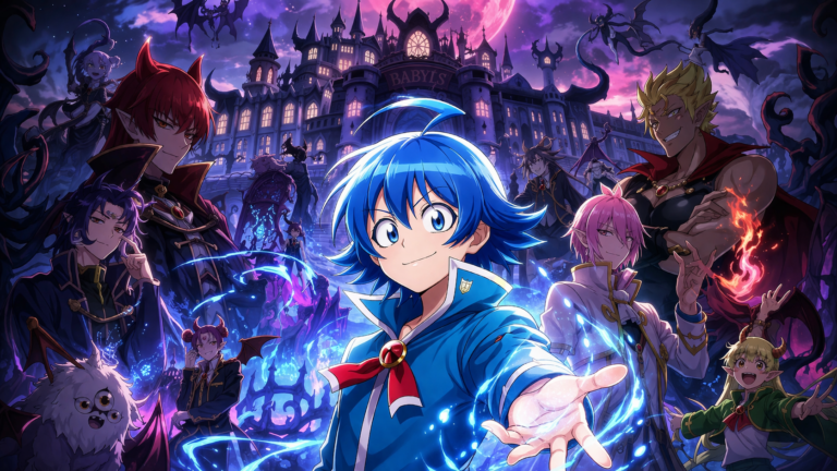 Magical academy battle under a glowing moon