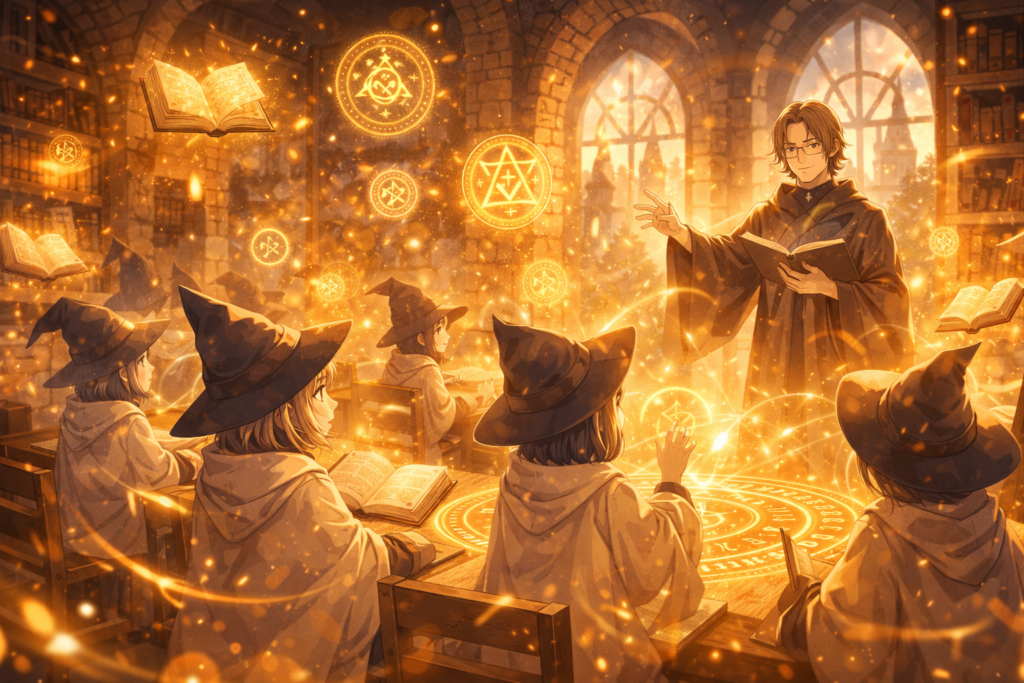 Coco’s journey of learning magic in a mystical academy filled with wonder and knowledge.