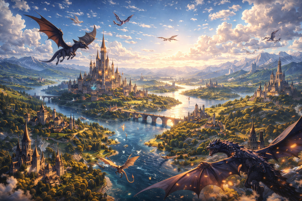 Represents the expanding world of Mushoku Tensei, showcasing new locations and deeper exploration.