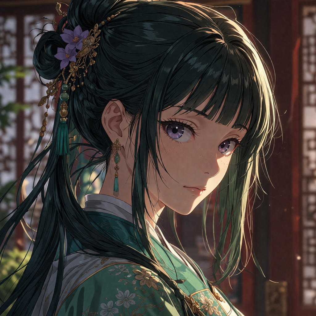 Highlights the updated character design, showing maturity and subtle emotional depth in Maomao’s new look.