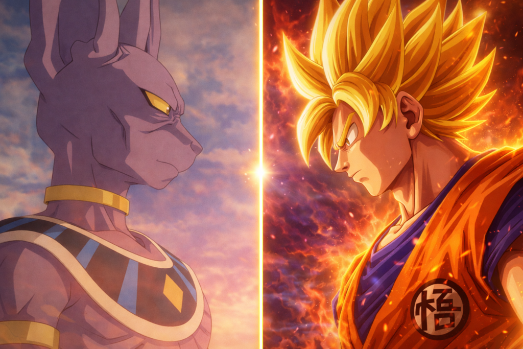 A comparison visual showing the upgrade in animation quality, making it perfect to explain the remastered Beerus arc.